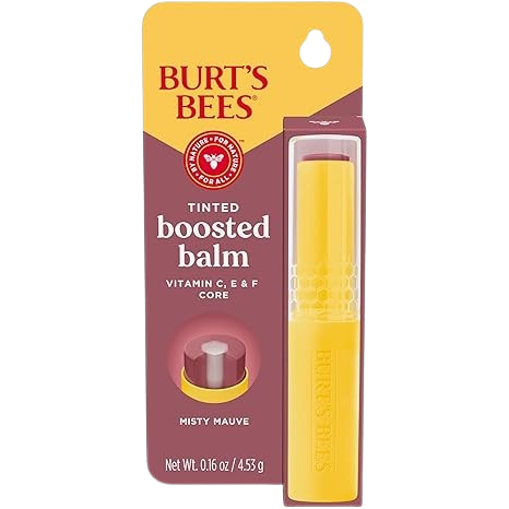 Burt’s Bees Tinted Boosted Balm, Misty Mauve, Hydrating Tinted Lip Balm with Vitamin C, E, and F Core